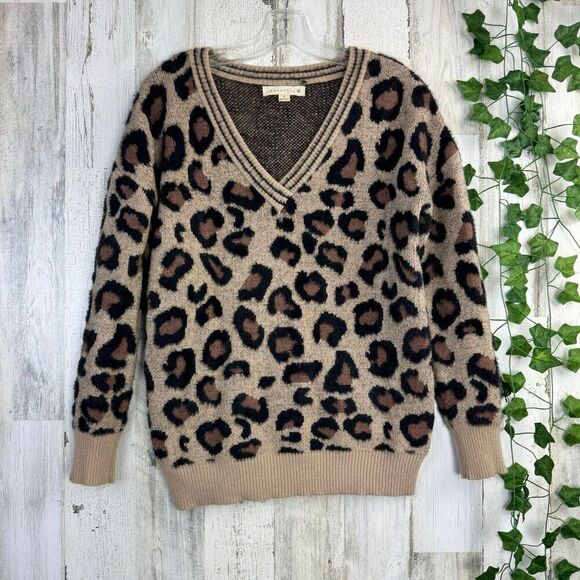 LOVESTITCH LUCKY LEOPARD PRINT V NECK SWEATER SIZE SMALL - Picture 1 of 7